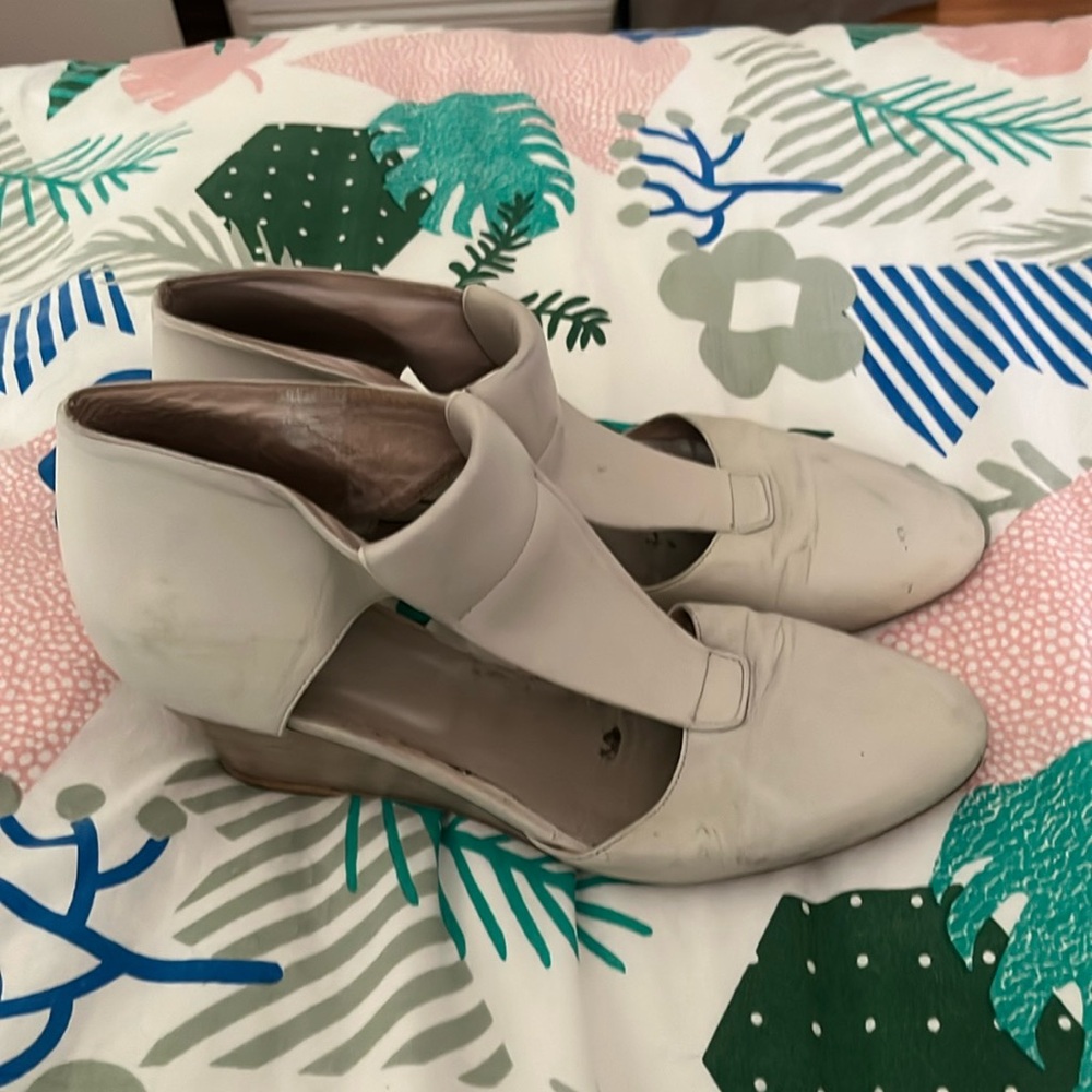 Zero + Maria Cornejo off-white wedge heels.